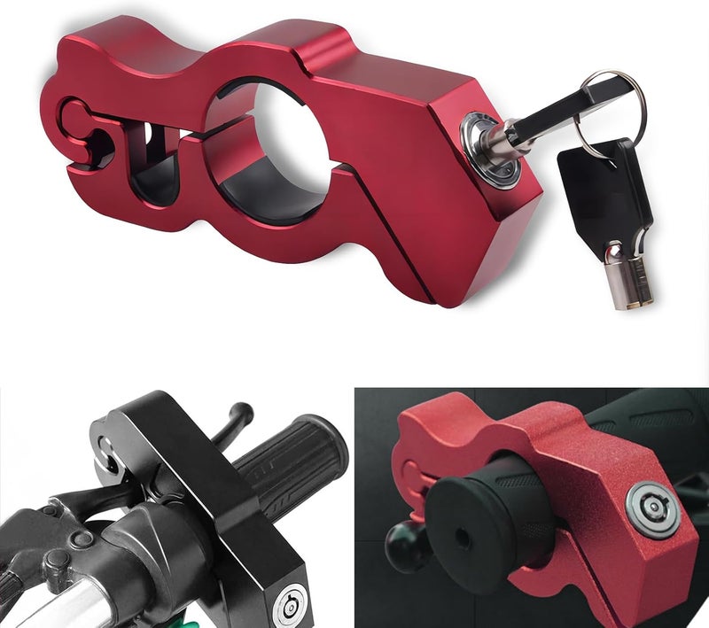 pinflaw 1 PC Motorcycle Grip Brake Lock, 5-5/16" x 2-3/16" x 15/16" Alloy Anti-Theft Throttle Lock, Replacement Modification Accessories, Suitable for Motorcycles, Scooters, Bicycles, ATVs (Red) - Image 1